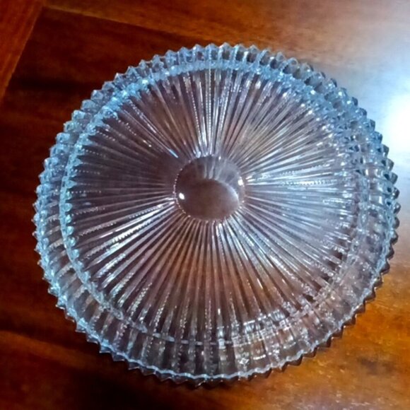 Vintage Large Round Glass Platter w/ 5 Fitted Hors D'Ouevres / Condiments Dishes - Picture 8 of 9